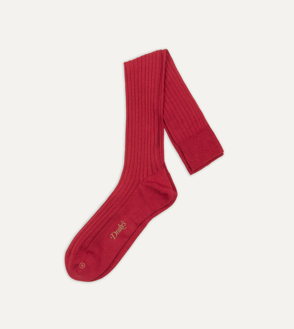 drake's Red Cotton Over-the-Calf Socks