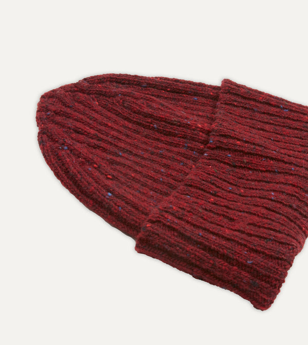Drake's Red Donegal Ribbed Merino Knit Cap