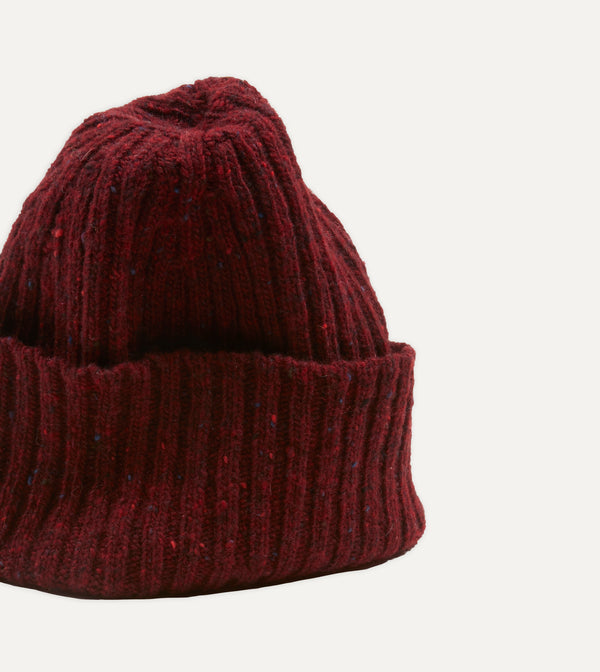 Drake's Red Donegal Ribbed Merino Knit Cap