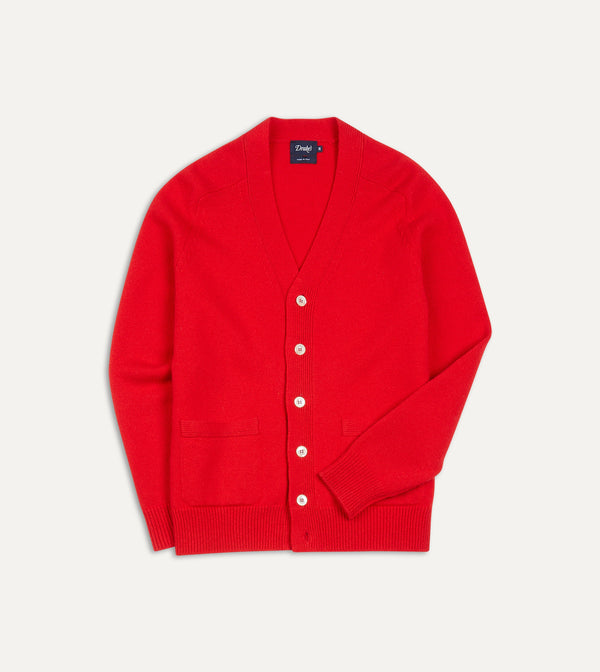 drake's Red Lambswool 6 Button Cardigan