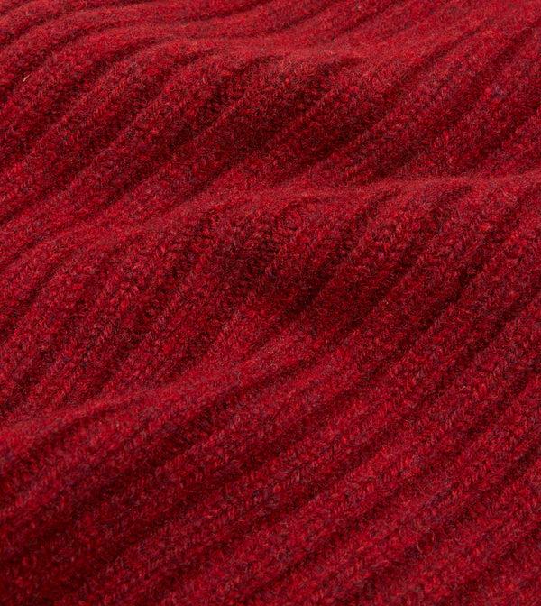 Drake's Red Lambswool Ribbed Knit Cap