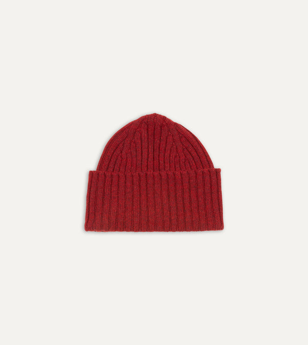 drake's Red Lambswool Ribbed Knit Cap