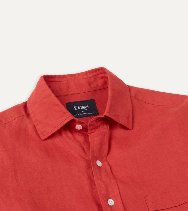 Drake's Red Linen Spread Collar Shirt