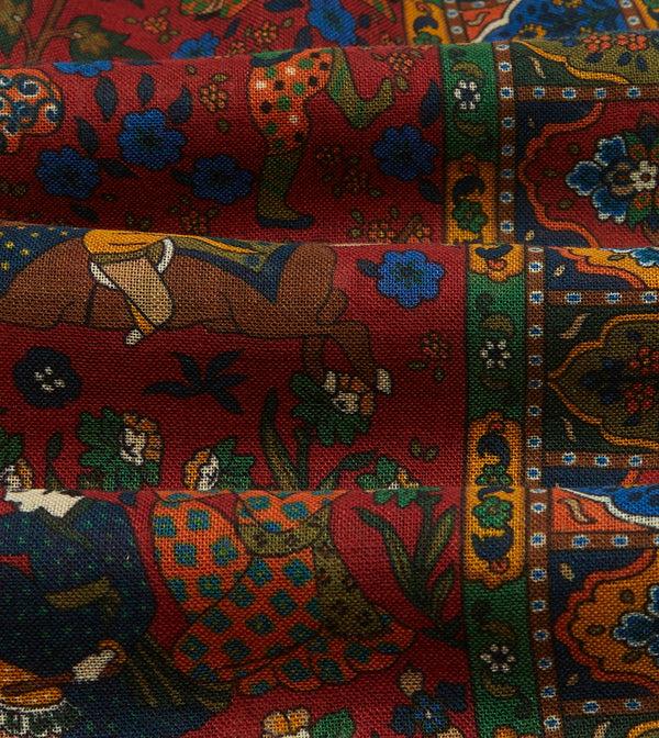 Drake's Red Mughal Hunter Print Wool-Silk Scarf