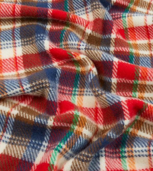 Drake's Red Multi Tartan Check Wool Scarf