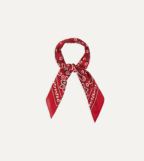 Drake's Red Paisley Print Cotton Bandana