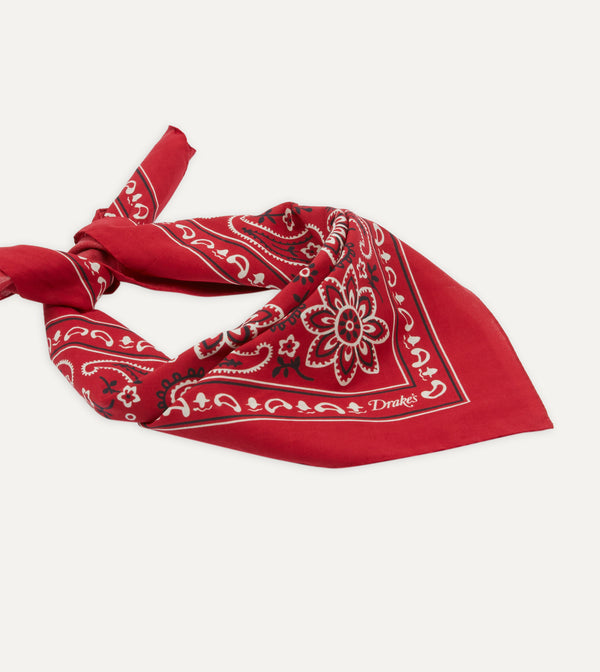 Drake's Red Paisley Print Cotton Bandana
