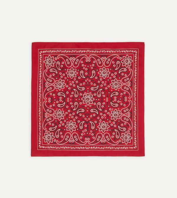 drake's Red Paisley Print Cotton Bandana