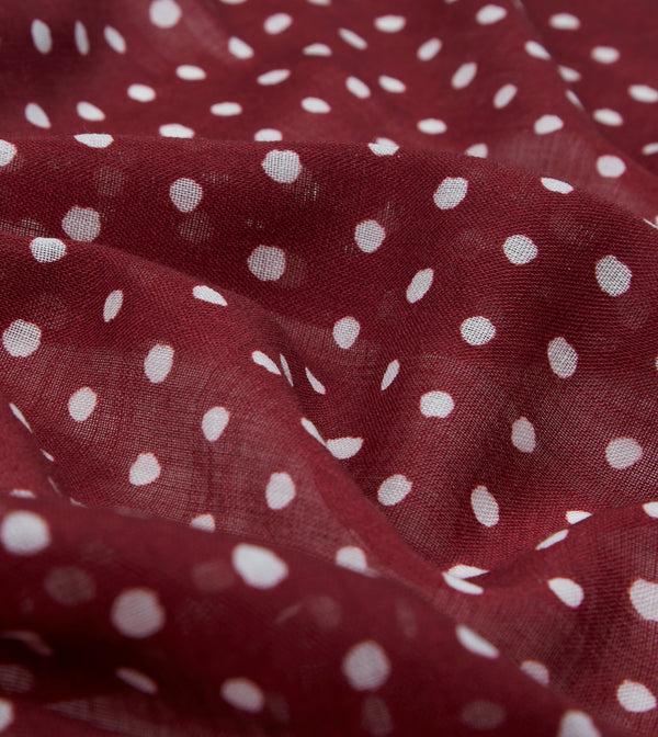 Drake's Red Polka Dot Print Wool Scarf