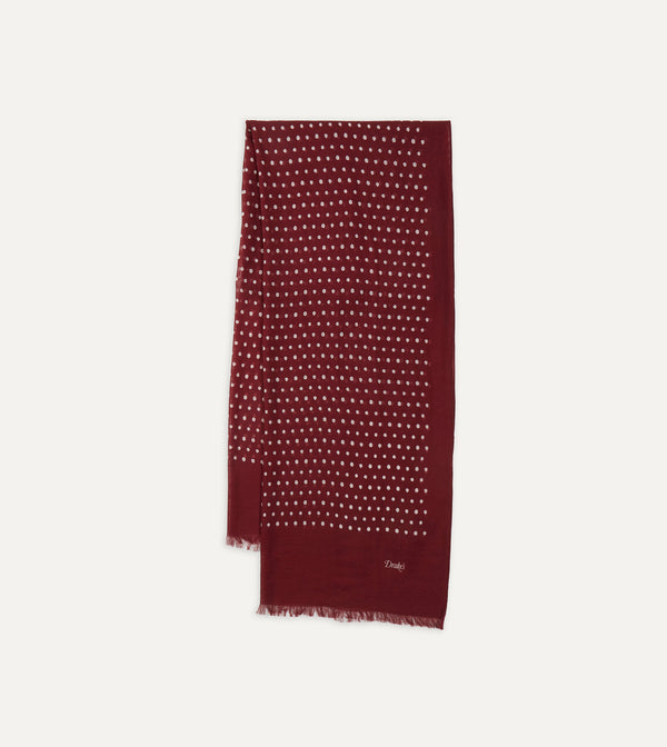 drake's Red Polka Dot Print Wool Scarf