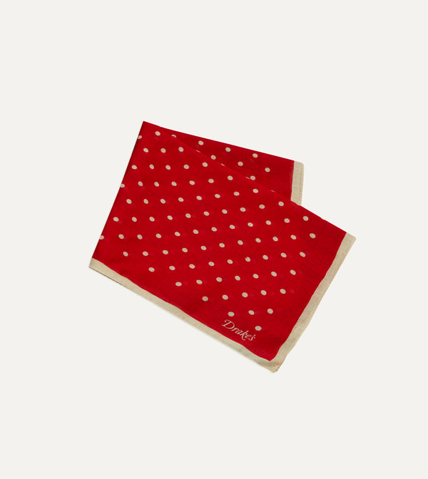 Drake's Red Spot Print Wool-Silk Pocket Square