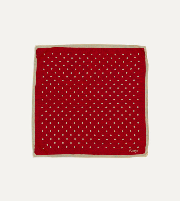 drake's Red Spot Print Wool-Silk Pocket Square