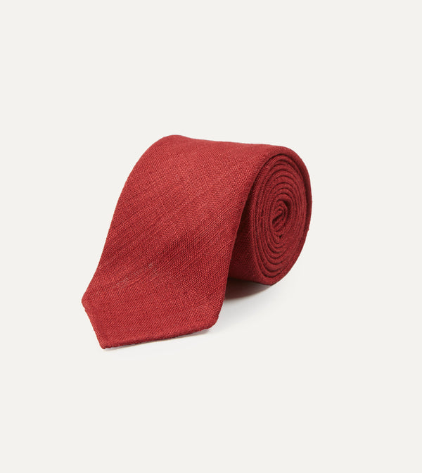 Drake's Red Tussah Hand Rolled Silk Tie