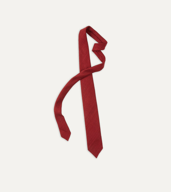 Drake's Red Tussah Hand Rolled Silk Tie