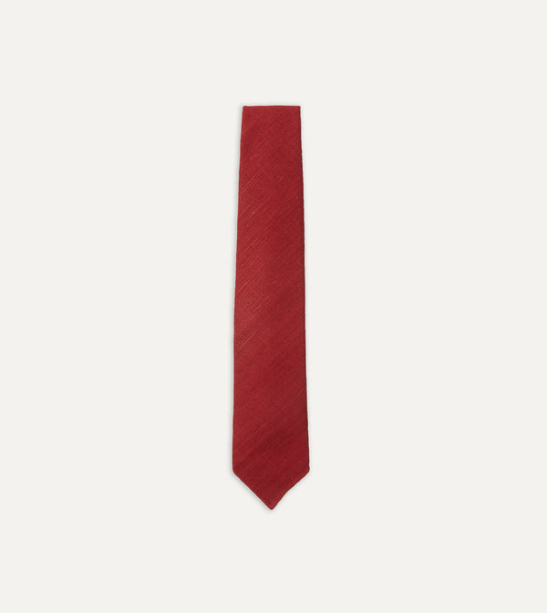 drake's Red Tussah Hand Rolled Silk Tie