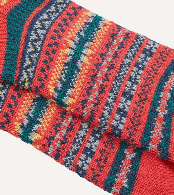 Drake's RoToTo Red Cotton Fair Isle Socks