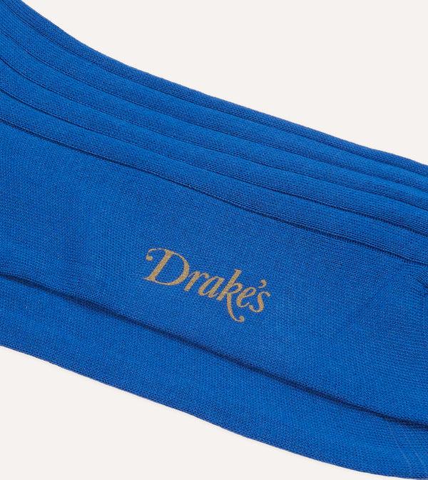 Drake's Royal Blue Cotton Mid-Calf Socks