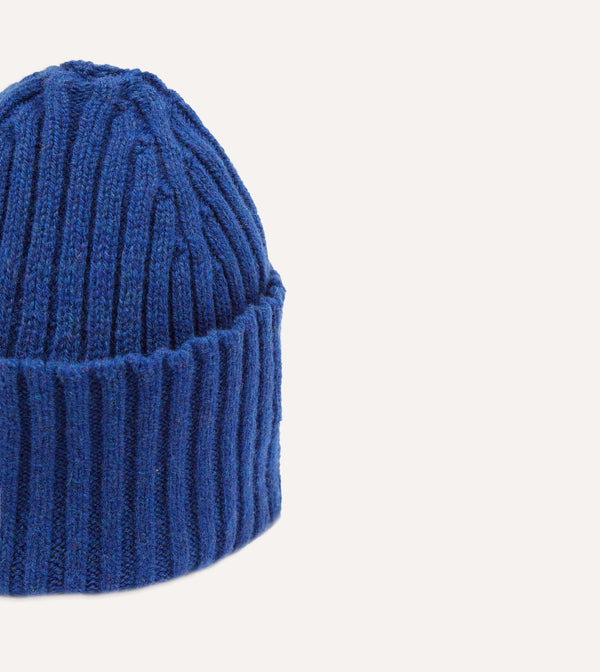 Drake's Royal Blue Lambswool Ribbed Knit Cap