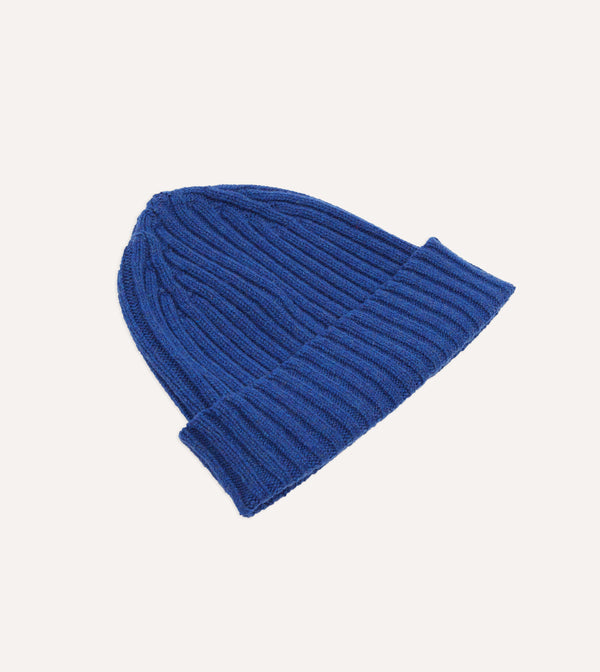 Drake's Royal Blue Lambswool Ribbed Knit Cap