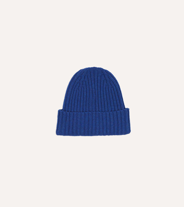 drake's Royal Blue Lambswool Ribbed Knit Cap