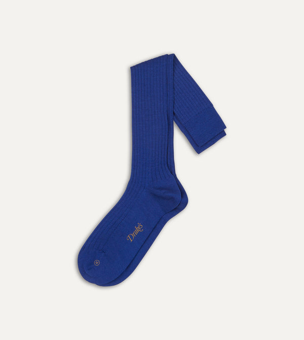 drake's Royal Blue Wool Over-the-Calf Socks