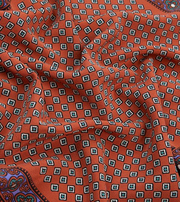 Drake's Rust Vintage Tile Print Silk Pocket Square