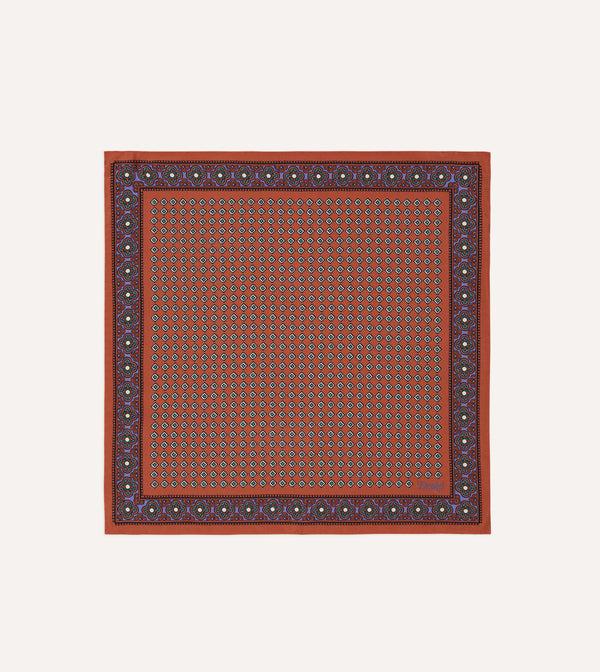 drake's Rust Vintage Tile Print Silk Pocket Square