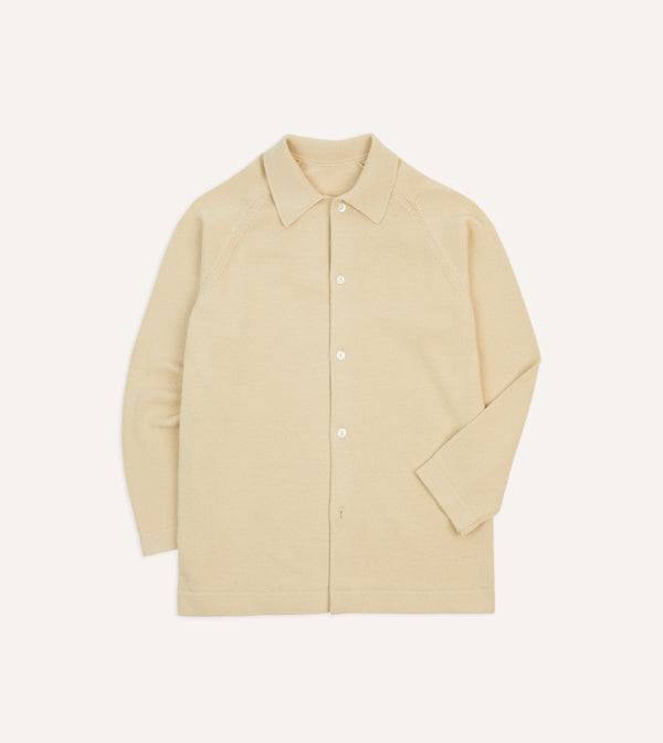 drake's Sand Cotton Button-Through Knit