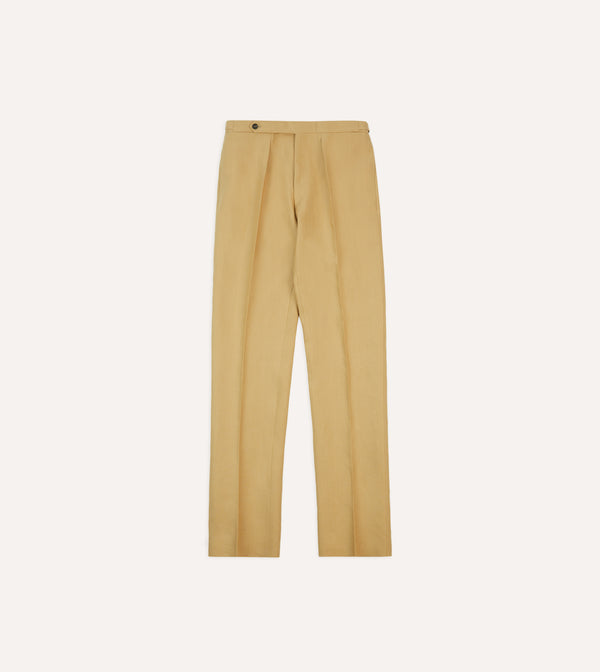Drake's Sand Irish Linen Single Pleat Trouser