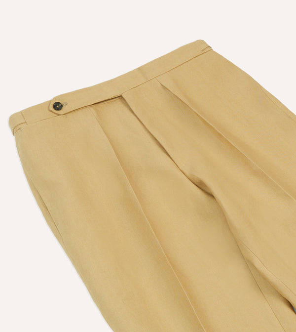 Drake's Sand Irish Linen Single Pleat Trouser