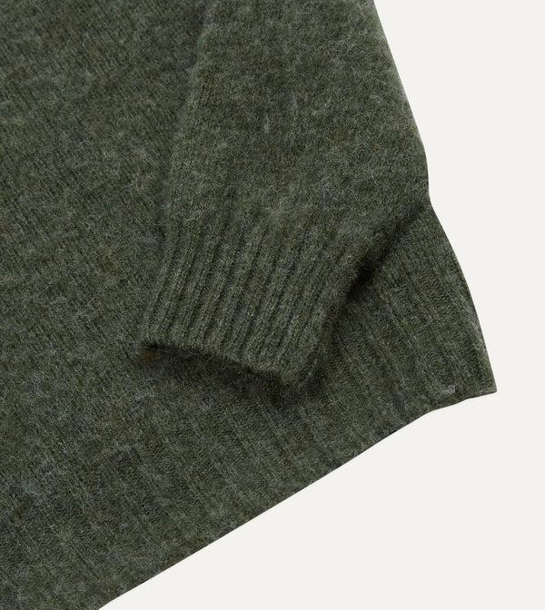 Drake's Seaweed Brushed Shetland Crew Neck Jumper