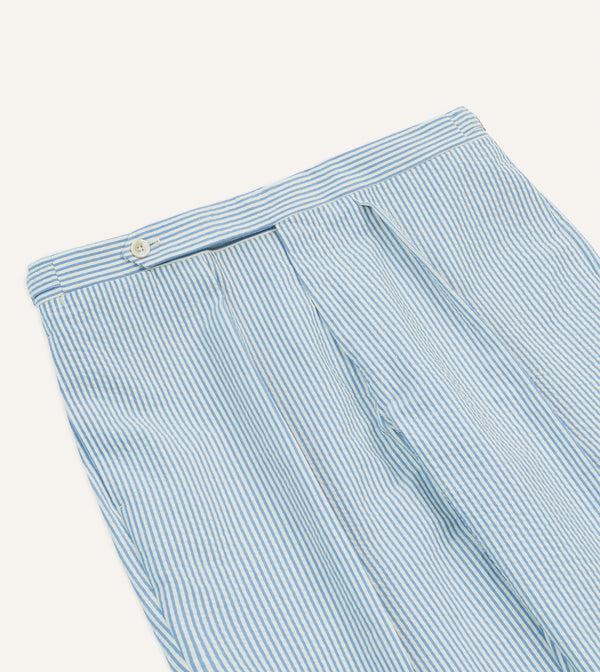 Drake's Seersucker Cotton Single Pleat Trouser