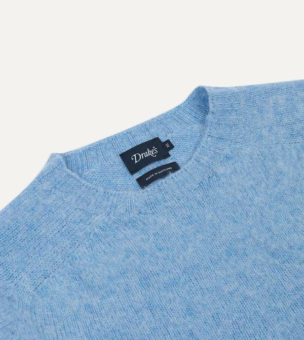 Drake's Sky Blue Brushed Shetland Crew Neck Jumper