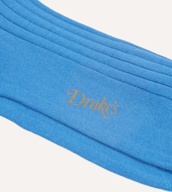 Drake's Sky Blue Cotton Mid-Calf Socks