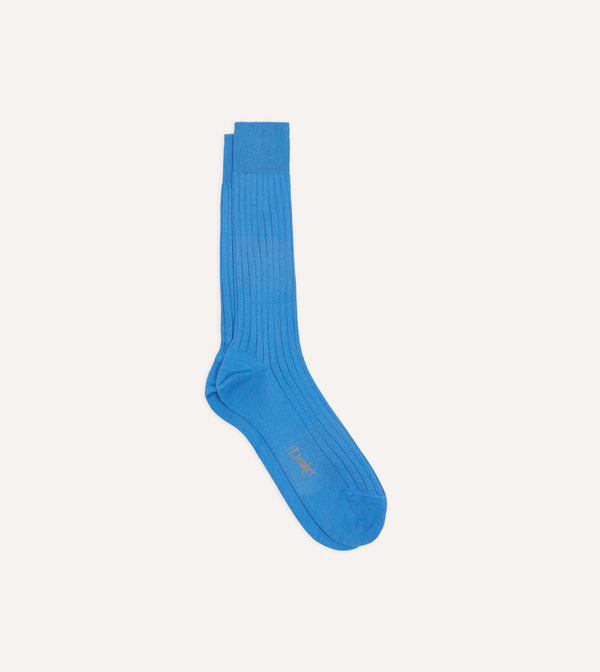 drake's Sky Blue Cotton Mid-Calf Socks