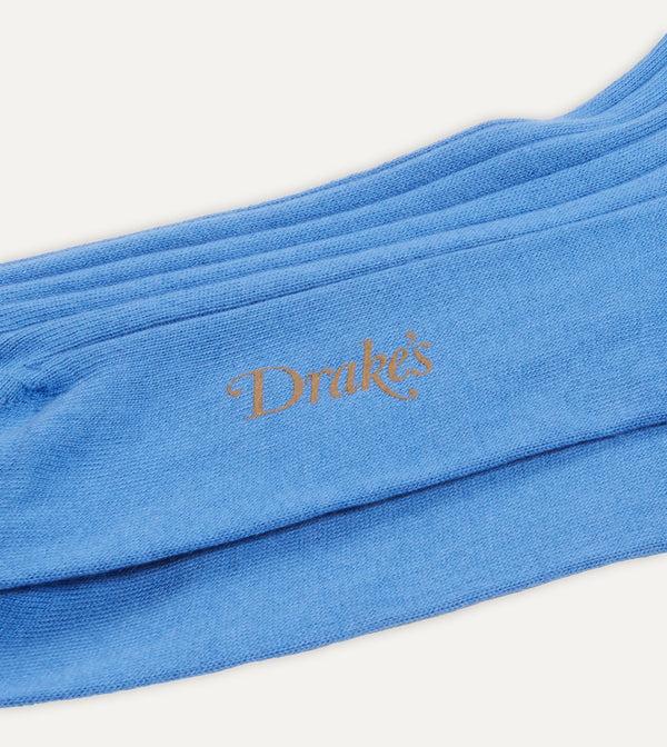 Drake's Sky Blue Cotton Over-the-Calf Socks