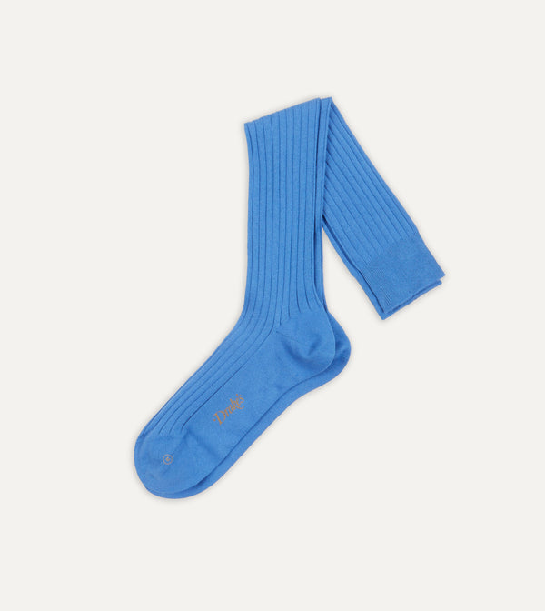 drake's Sky Blue Cotton Over-the-Calf Socks