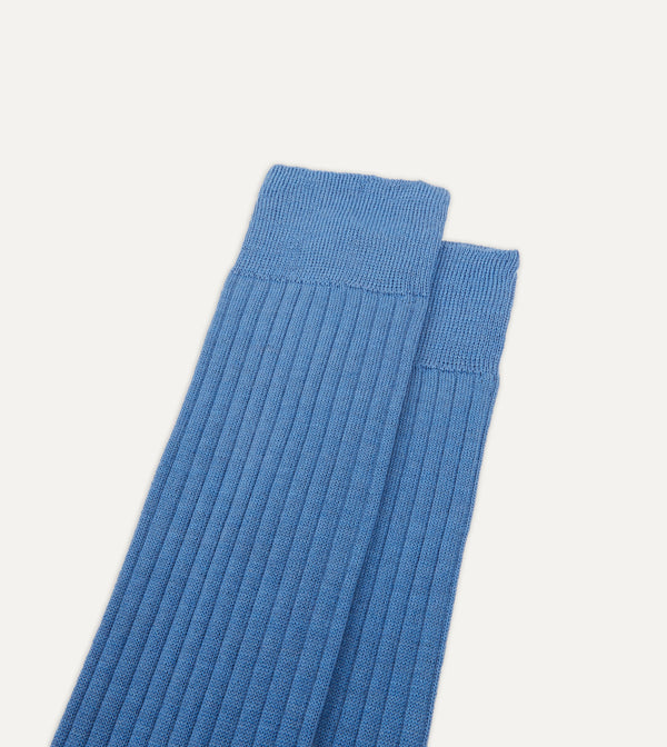 Drake's Sky Blue Wool Over-the-Calf Socks