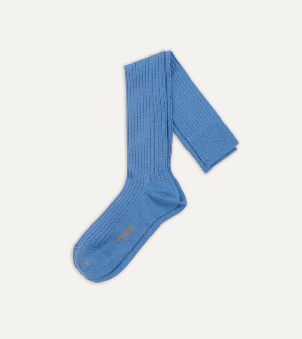 drake's Sky Blue Wool Over-the-Calf Socks