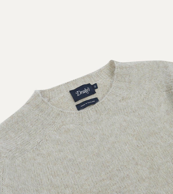 Drake's Stone Brushed Shetland Crew Neck Jumper