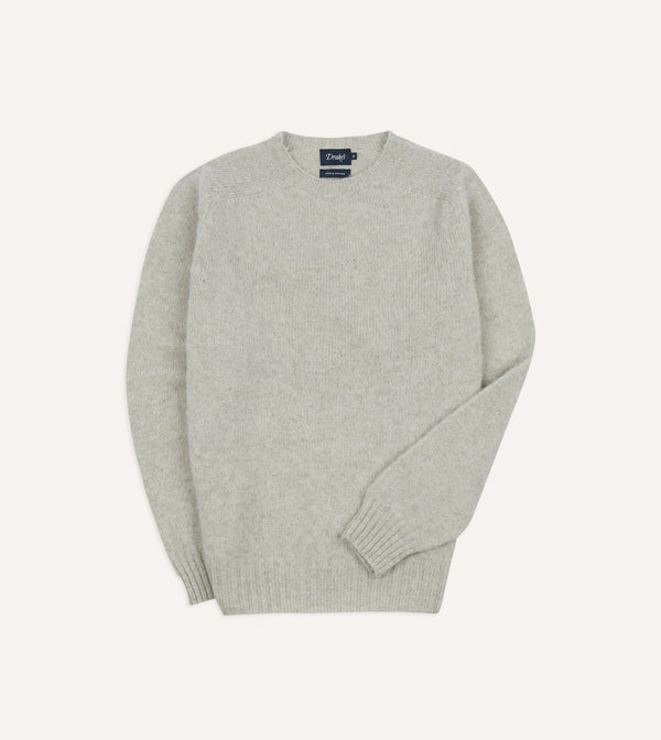 drake's Stone Brushed Shetland Crew Neck Jumper