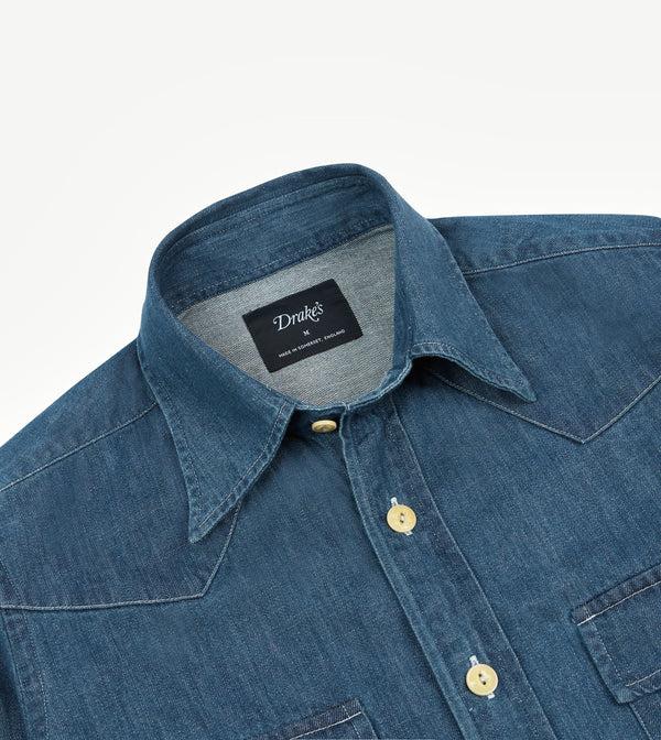 Drake's Stone Wash Denim Two-Pocket Western Shirt