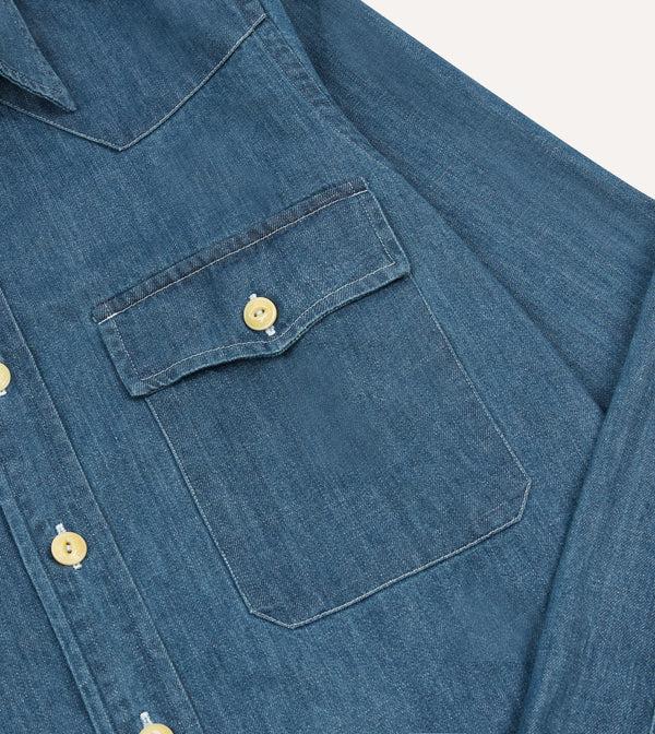 Drake's Stone Wash Denim Two-Pocket Western Shirt