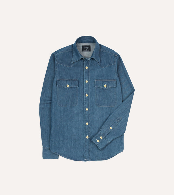 drake's Stone Wash Denim Two-Pocket Western Shirt
