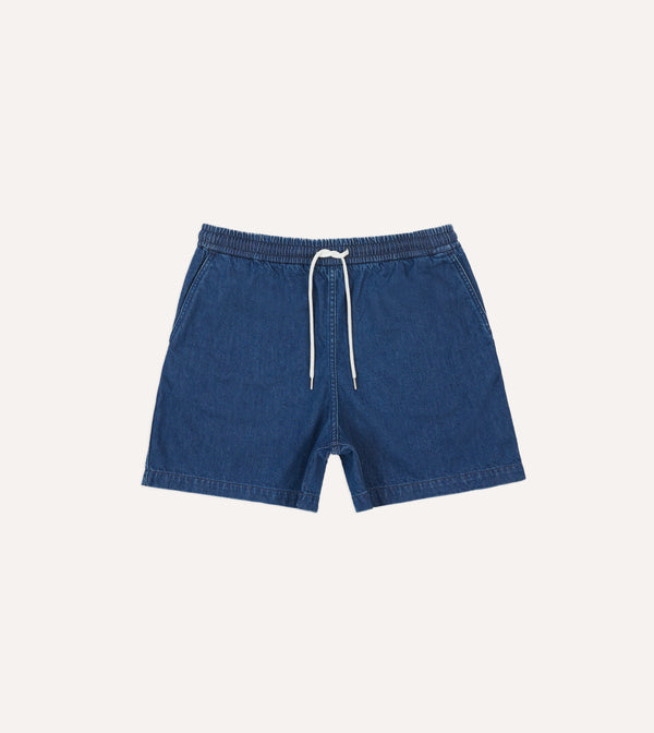 drake's Stone Wash Indigo Cotton Drawstring Shorts