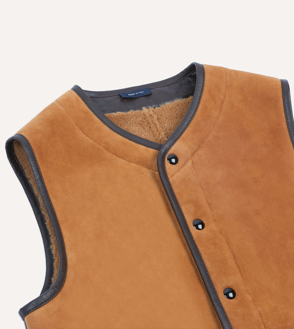 Drake's Tan Suede Shearling Vest