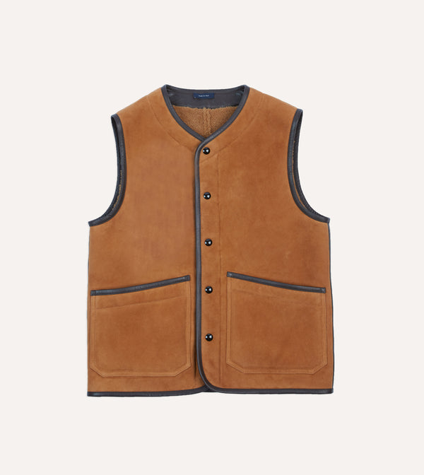 drake's Tan Suede Shearling Vest