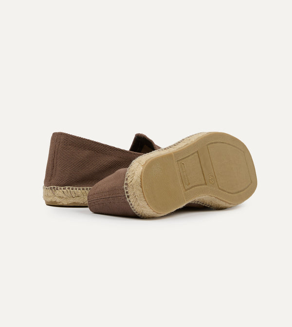 Drake's Taupe Herringbone Cotton Espadrilles