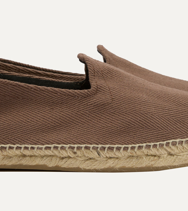 Drake's Taupe Herringbone Cotton Espadrilles