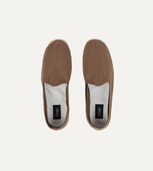 Drake's Taupe Herringbone Cotton Espadrilles